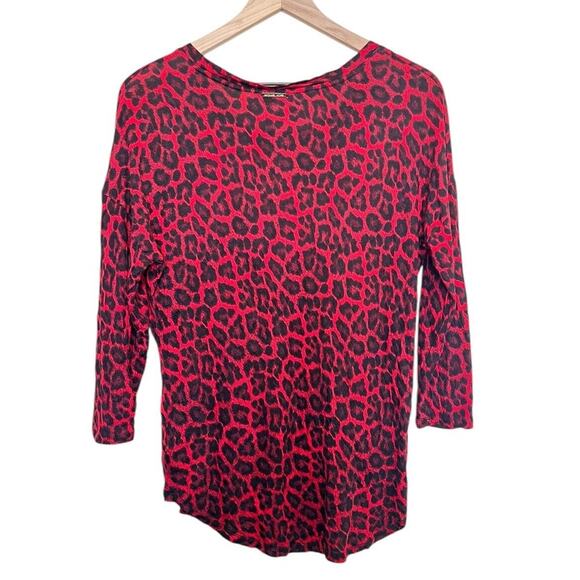 Michael Kors Cheetah Print Blouse Front Ruching Business Office Stretch Red - Picture 2 of 7